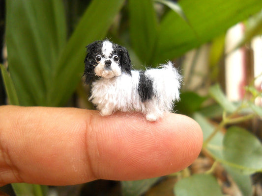 Japanese Chin Puppy - Tiny Crochet Miniature Dog Stuffed Animals - Made To Order