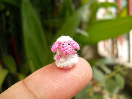 Cute Miniature Pink Sheep - Micro Crochet Tiny Sheep - Made to Order