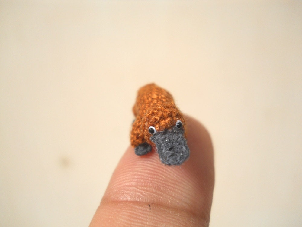 Miniature Brown Platypus - Micro Crochet Amigurumi Stuffed Animal - Made To Order