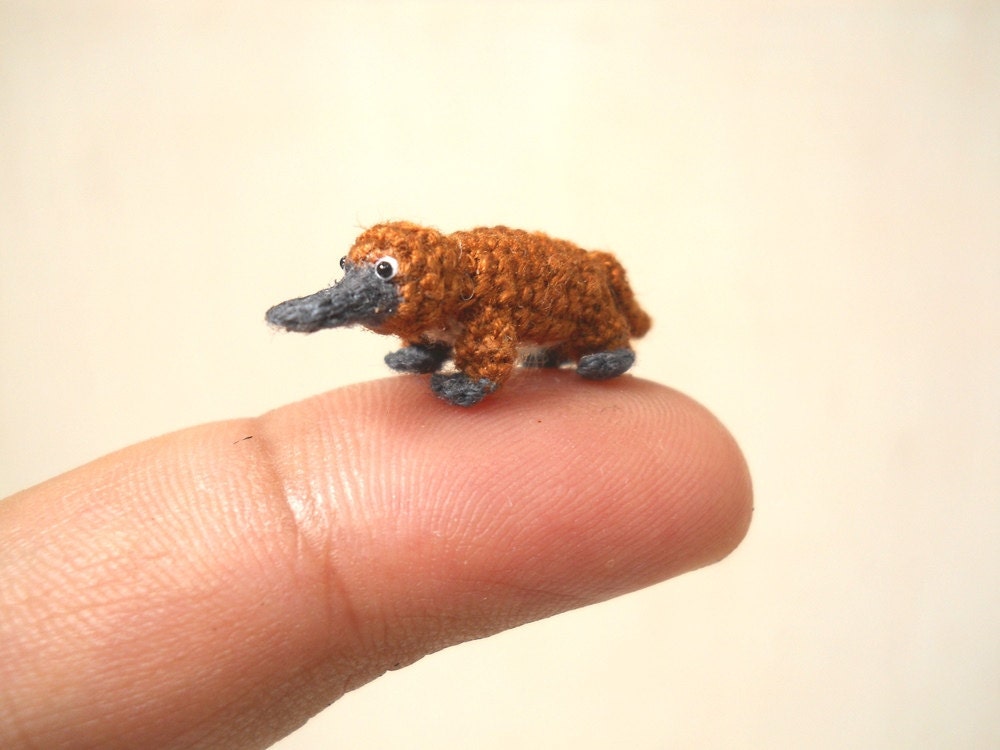 Miniature Brown Platypus - Micro Crochet Amigurumi Stuffed Animal - Made To Order