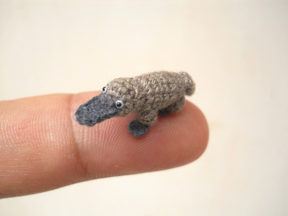 Miniature Grey Platypus - Micro Crochet Amigurumi Stuffed Animal - Made To Order