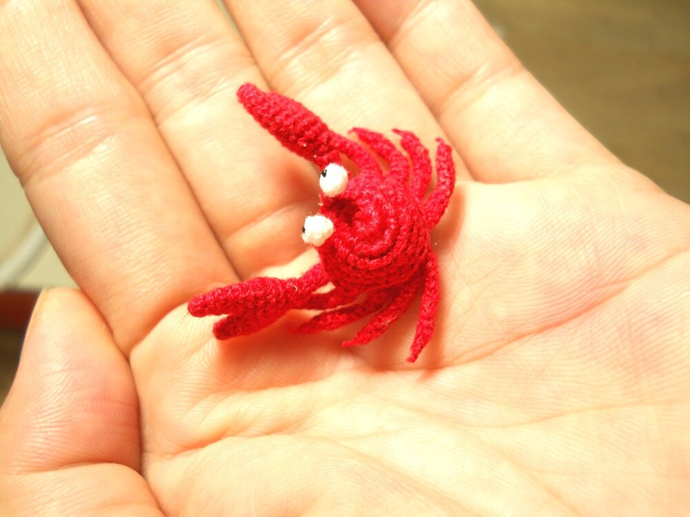 Miniature Red Crab - Tiny Crochet Amigurumi Stuffed Animal - Made To Order
