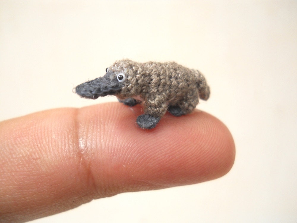 Miniature Grey Platypus - Micro Crochet Amigurumi Stuffed Animal - Made To Order