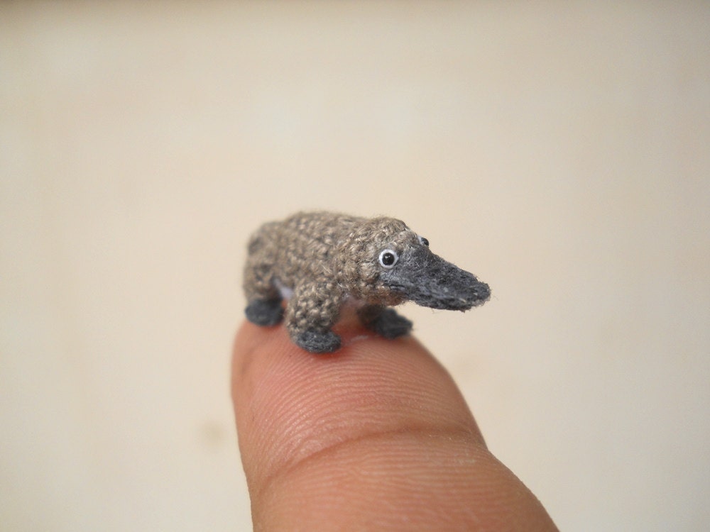 Miniature Grey Platypus - Micro Crochet Amigurumi Stuffed Animal - Made To Order