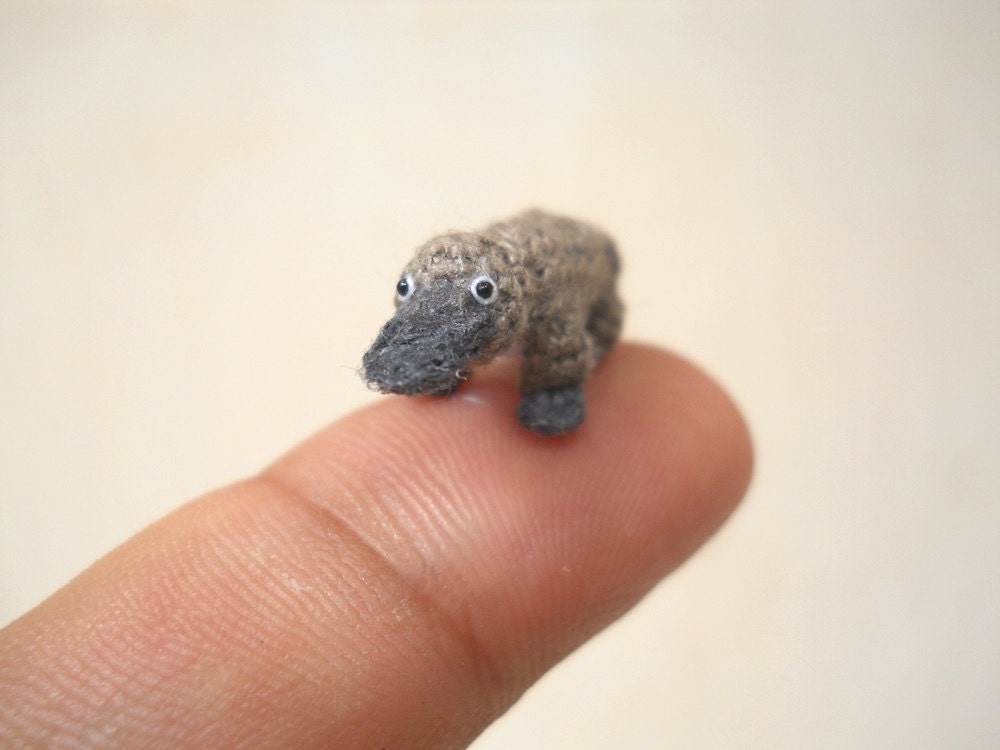 Miniature Grey Platypus - Micro Crochet Amigurumi Stuffed Animal - Made To Order