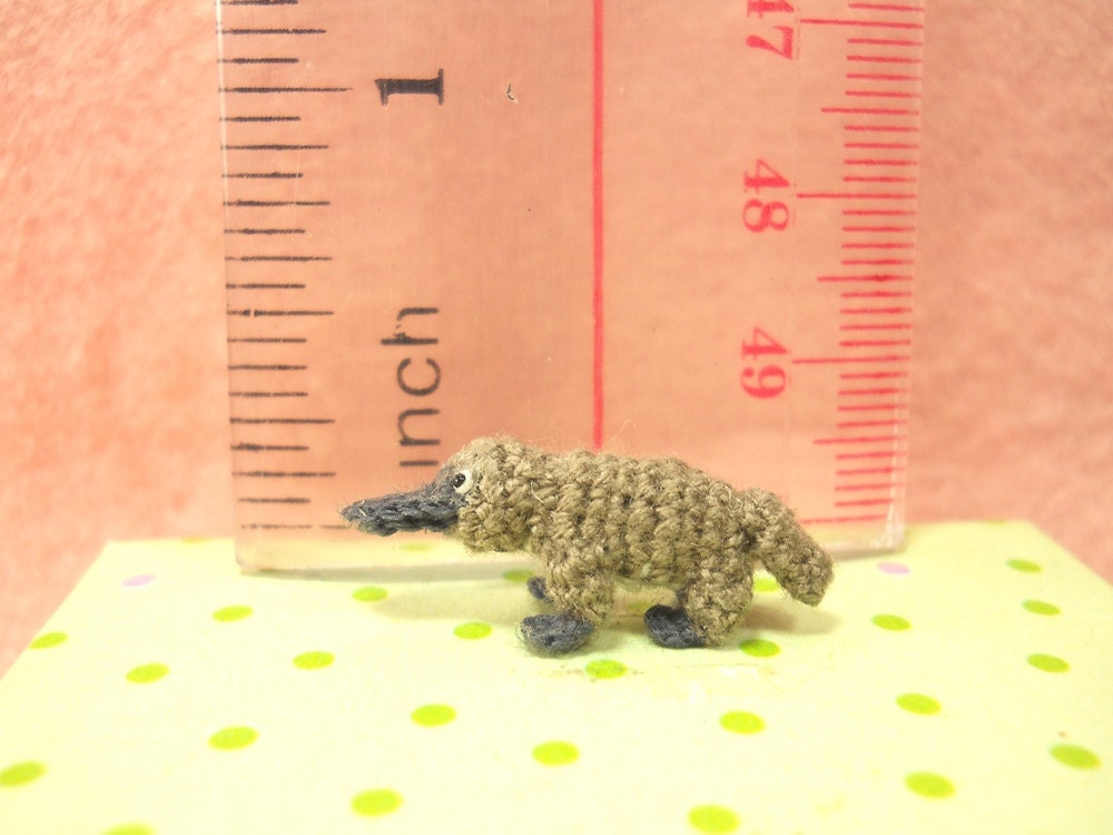 Miniature Grey Platypus - Micro Crochet Amigurumi Stuffed Animal - Made To Order