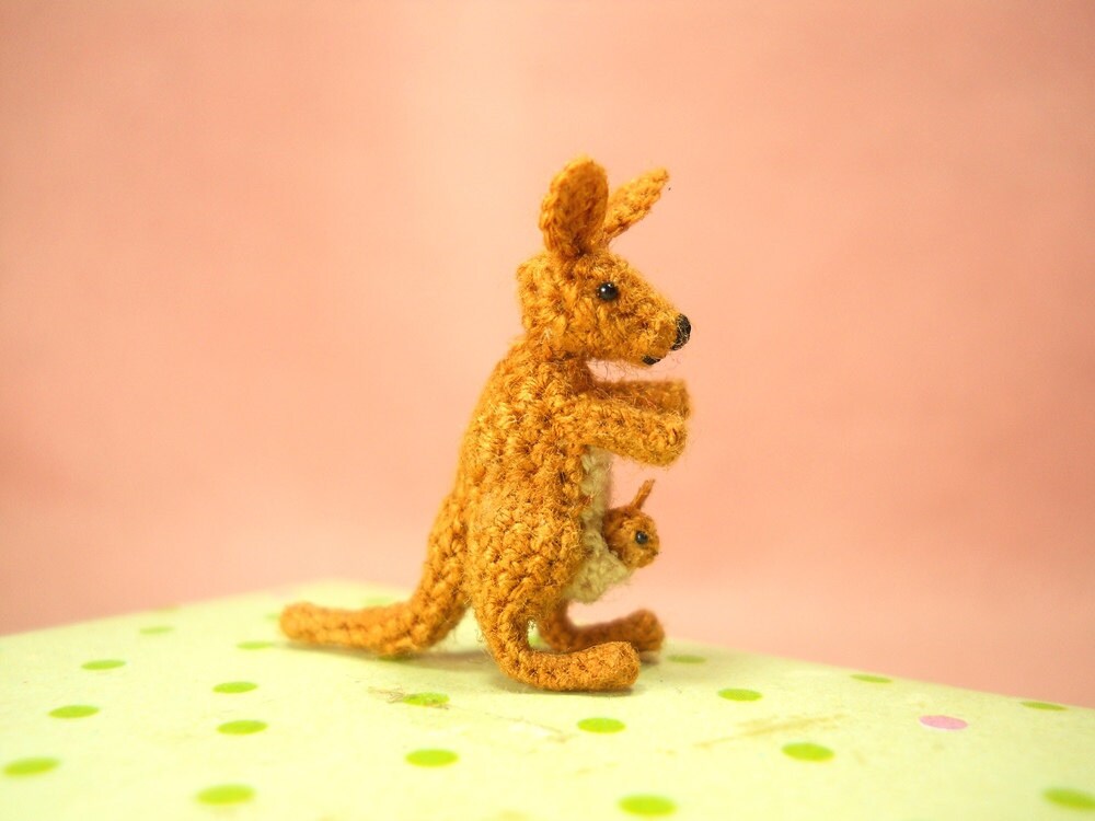 Micro Mini Kangaroo - Miniature Crochet Amigurumi Animal - Made To Order