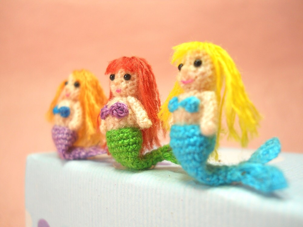 Micro Amigurumi Purple Mermaid - Miniature Crochet Tiny doll - Made To Order