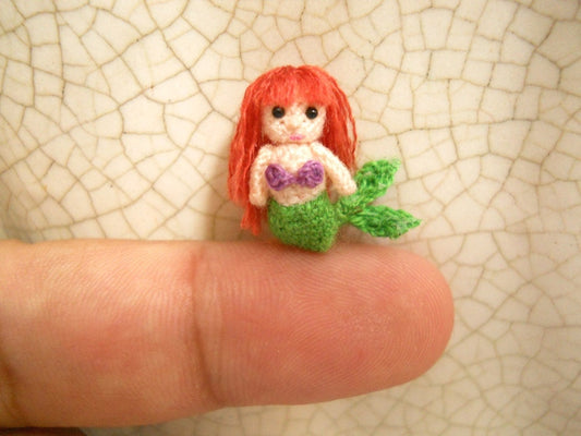 Micro Mini Green Mermaid -  Amigurumi Crochet Tiny doll - Made To Order