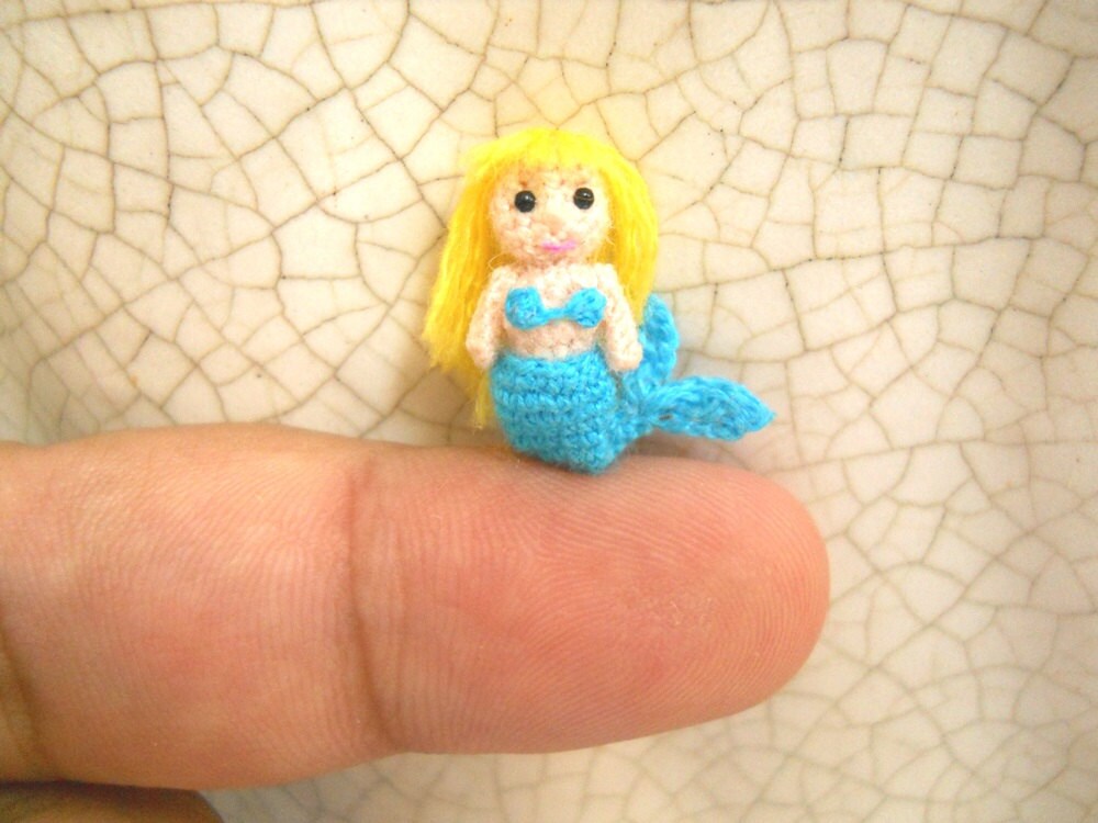 Miniature Blue Mermaid - Micro amigurumi Crochet Tiny doll - Made To Order