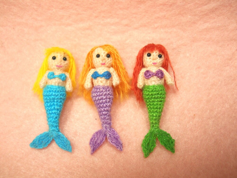 Micro Amigurumi Purple Mermaid - Miniature Crochet Tiny doll - Made To Order