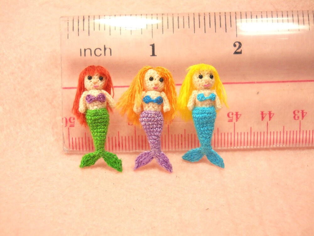 Micro Amigurumi Purple Mermaid - Miniature Crochet Tiny doll - Made To Order
