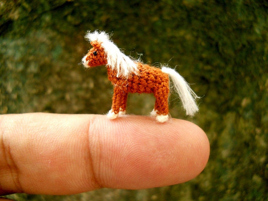 Brown Horse - Micro Amigurumi Miniature Crochet Tiny Stuffed Animal - Made To Order