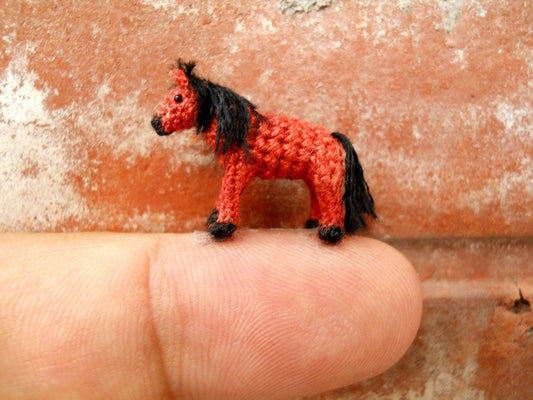 Chestnut Horse - Micro Amigurumi Miniature Crochet Tiny Stuffed Animal - Made To Order