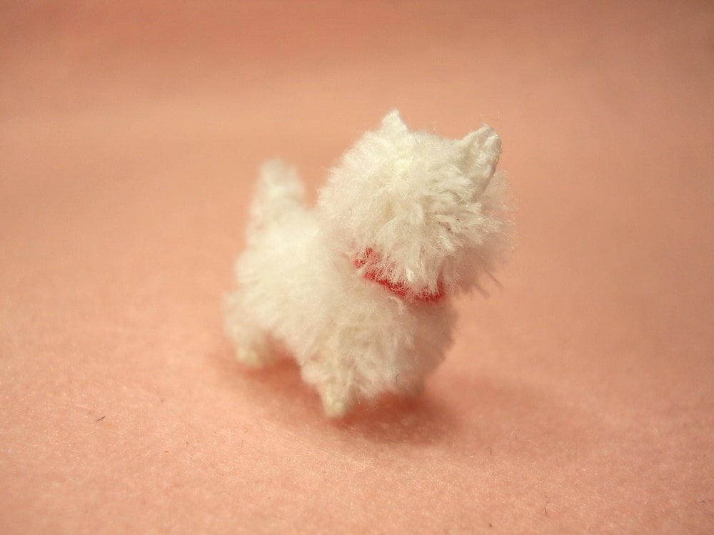 Miniature Westie Dog - West Highland White Terrier dog with Red collar - Made To Order
