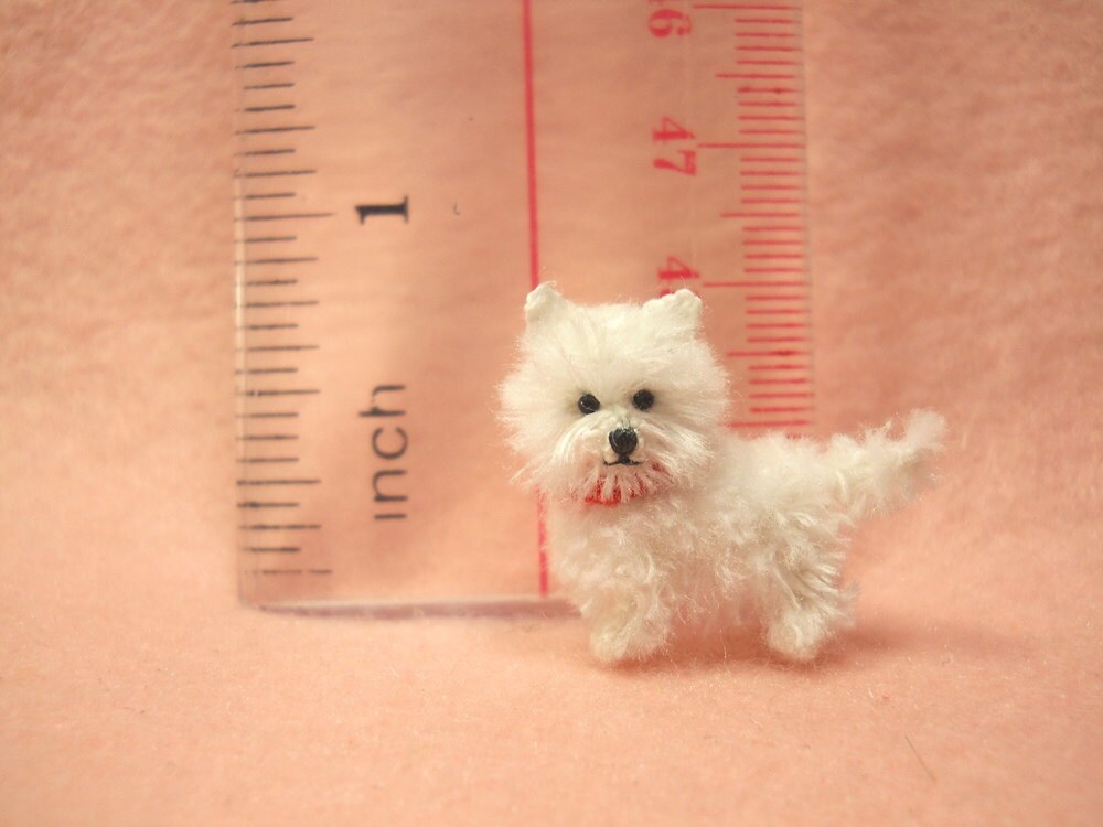 Miniature Westie Dog - West Highland White Terrier dog with Red collar - Made To Order