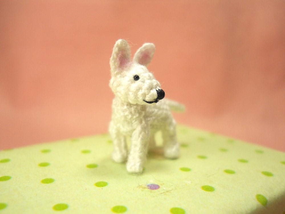 White Bull Terrier Puppy - Tiny Crochet Miniature Dog Stuffed Animals - Made To Order