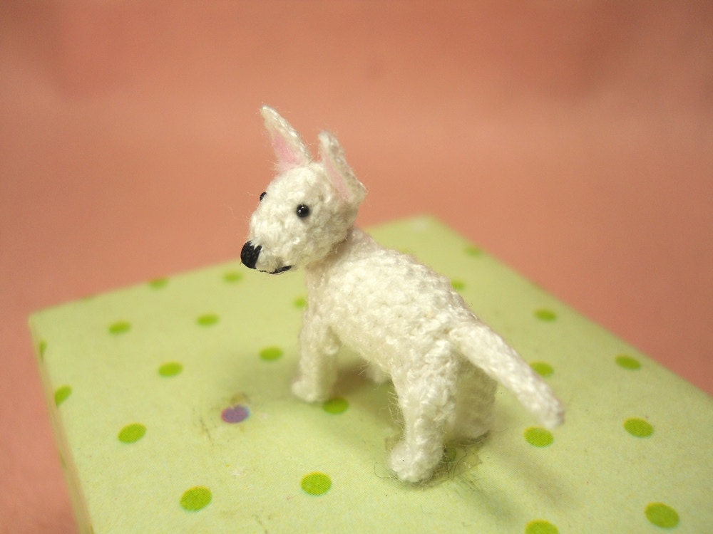 White Bull Terrier Puppy - Tiny Crochet Miniature Dog Stuffed Animals - Made To Order