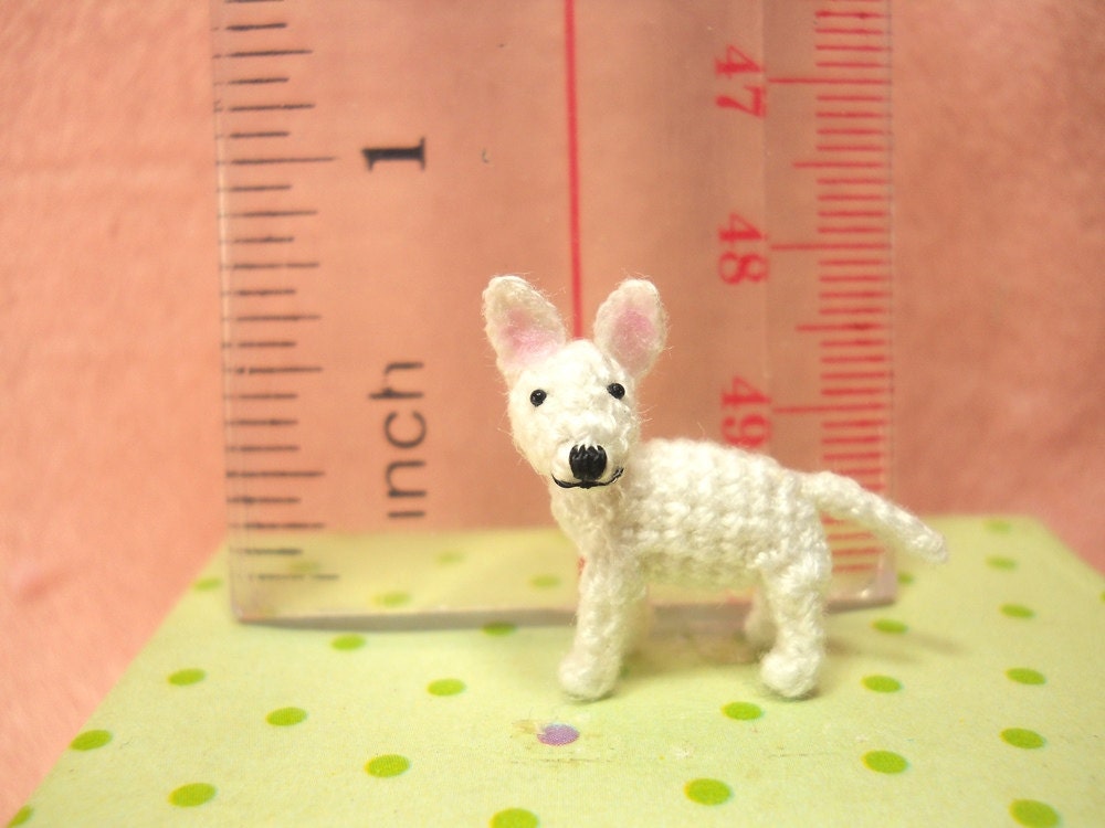 White Bull Terrier Puppy - Tiny Crochet Miniature Dog Stuffed Animals - Made To Order