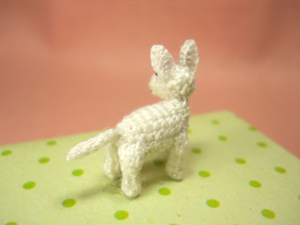 White Bull Terrier Puppy - Tiny Crochet Miniature Dog Stuffed Animals - Made To Order