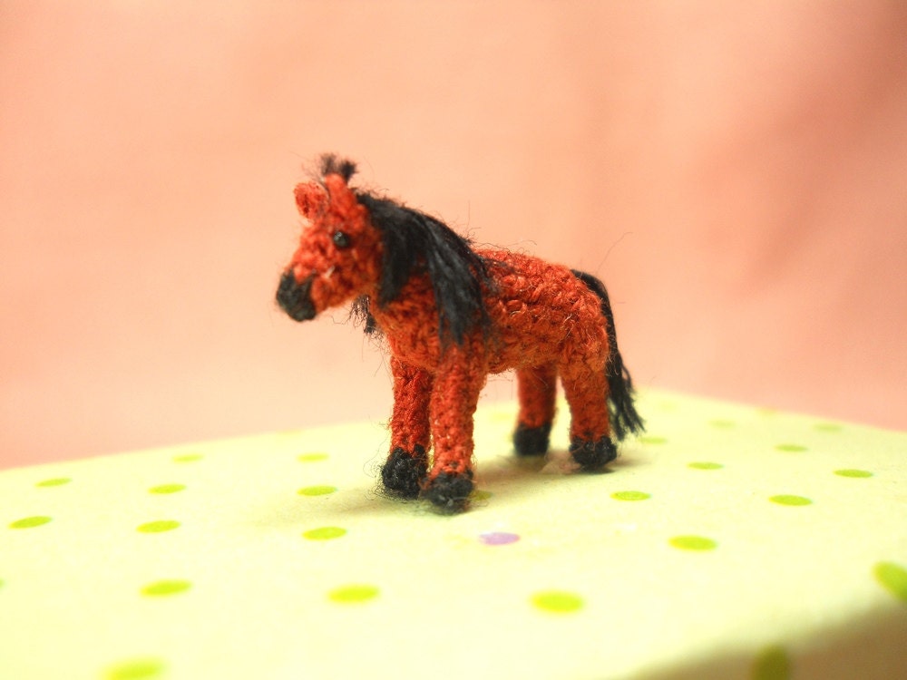 Chestnut Horse - Micro Amigurumi Miniature Crochet Tiny Stuffed Animal - Made To Order