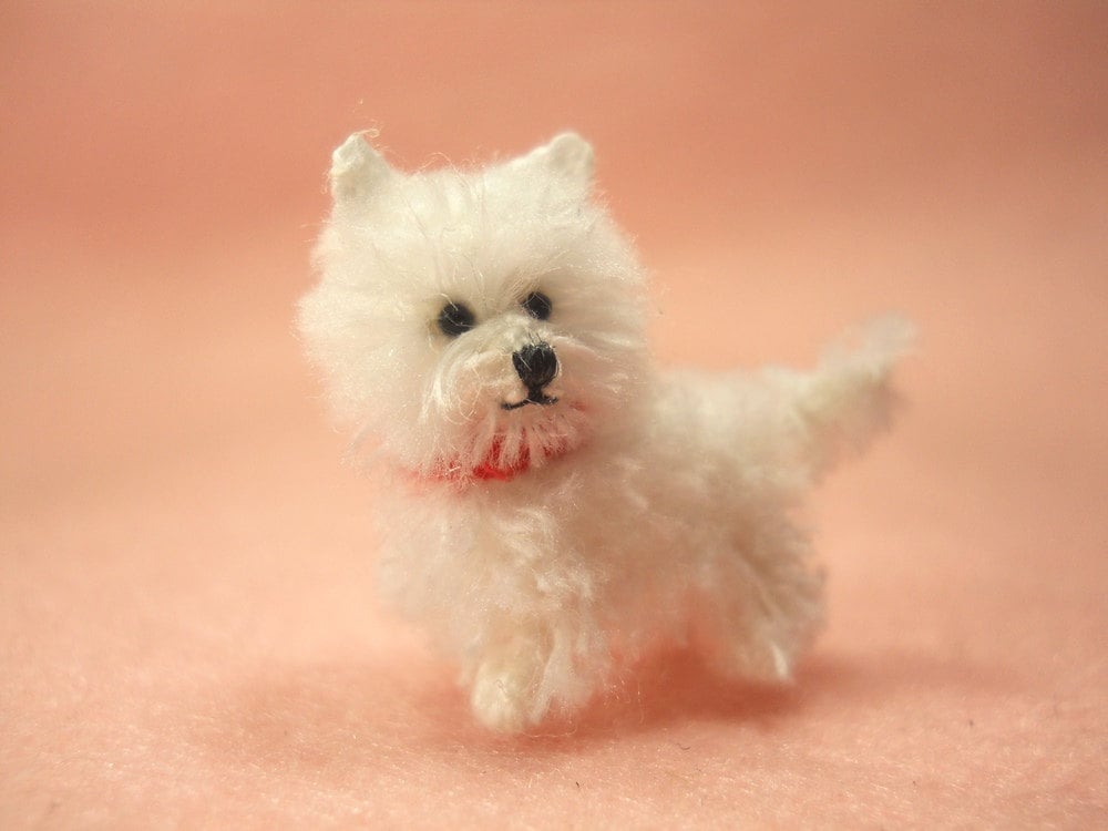 Miniature Westie Dog - West Highland White Terrier dog with Red collar - Made To Order