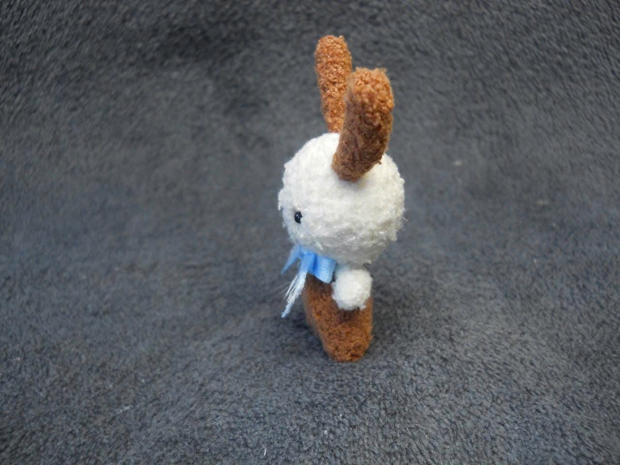 Mini White Brown Rabbit - Small Crocheted Rabbit, Miniature Doll Bunny, Soft Bunny Doll - Made To Order