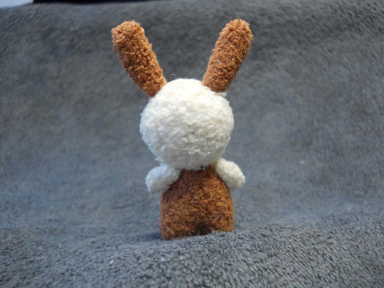 Mini White Brown Rabbit - Small Crocheted Rabbit, Miniature Doll Bunny, Soft Bunny Doll - Made To Order