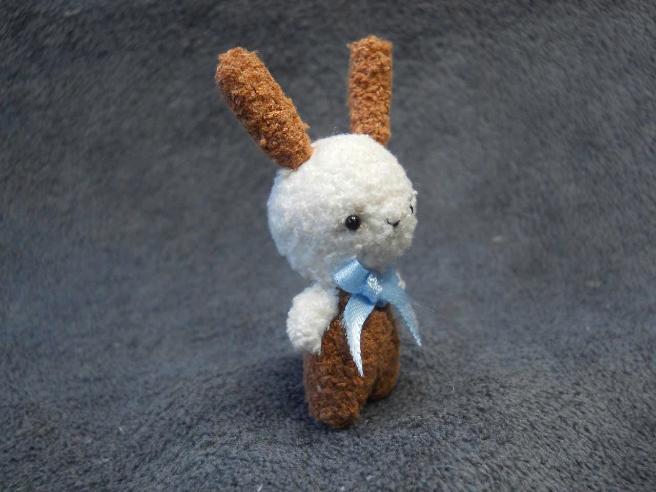 Mini White Brown Rabbit - Small Crocheted Rabbit, Miniature Doll Bunny, Soft Bunny Doll - Made To Order