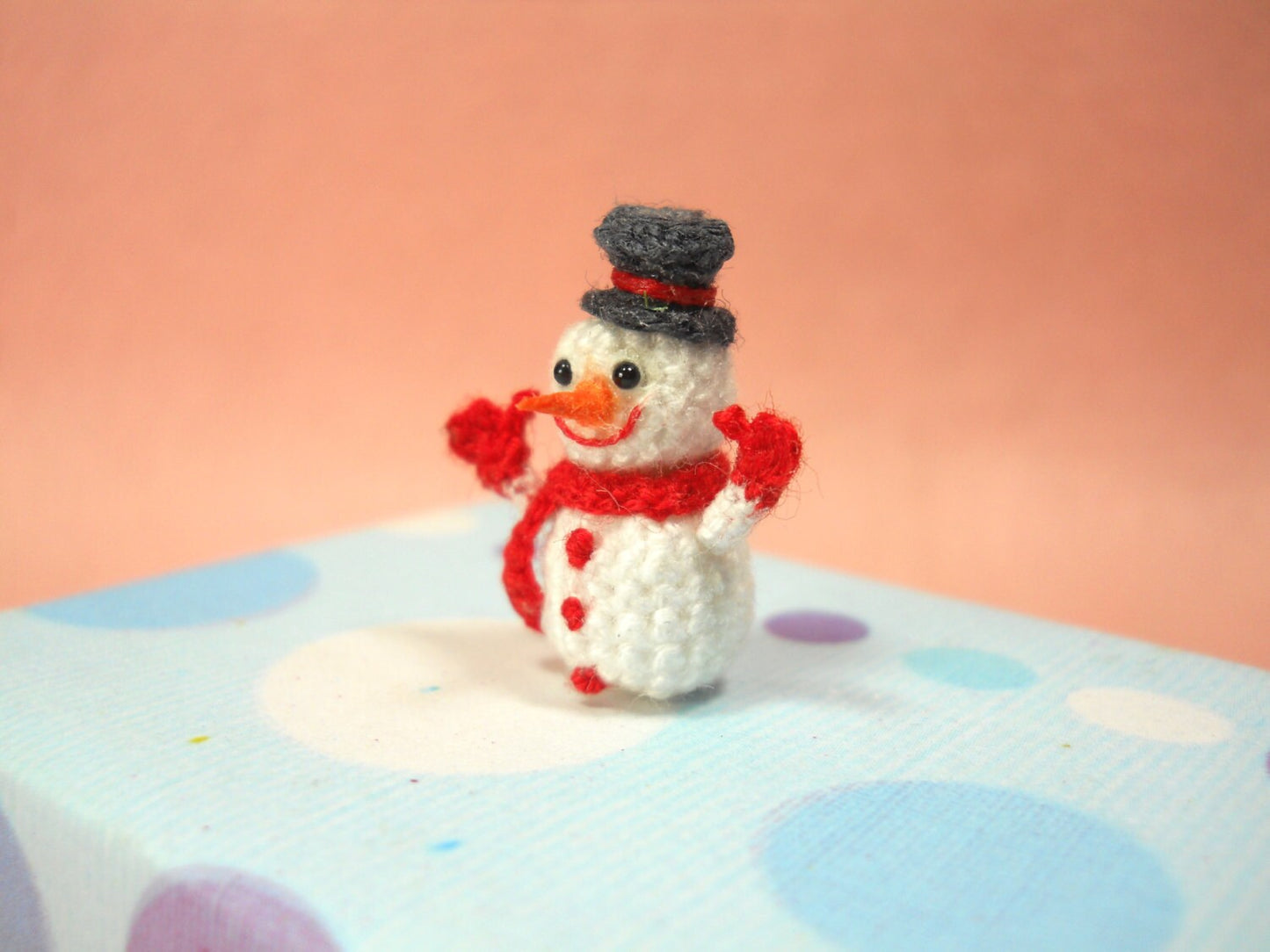 Micro Amigurumi Snowman - Miniature Crochet Tiny doll - Made To Order