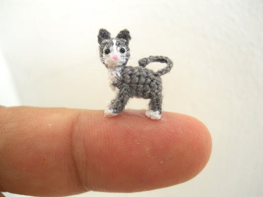 Miniature Tuxedo Cat Kitten -  Micro Amigurumi Kitty Cat Stuffed Animal - Made to Order