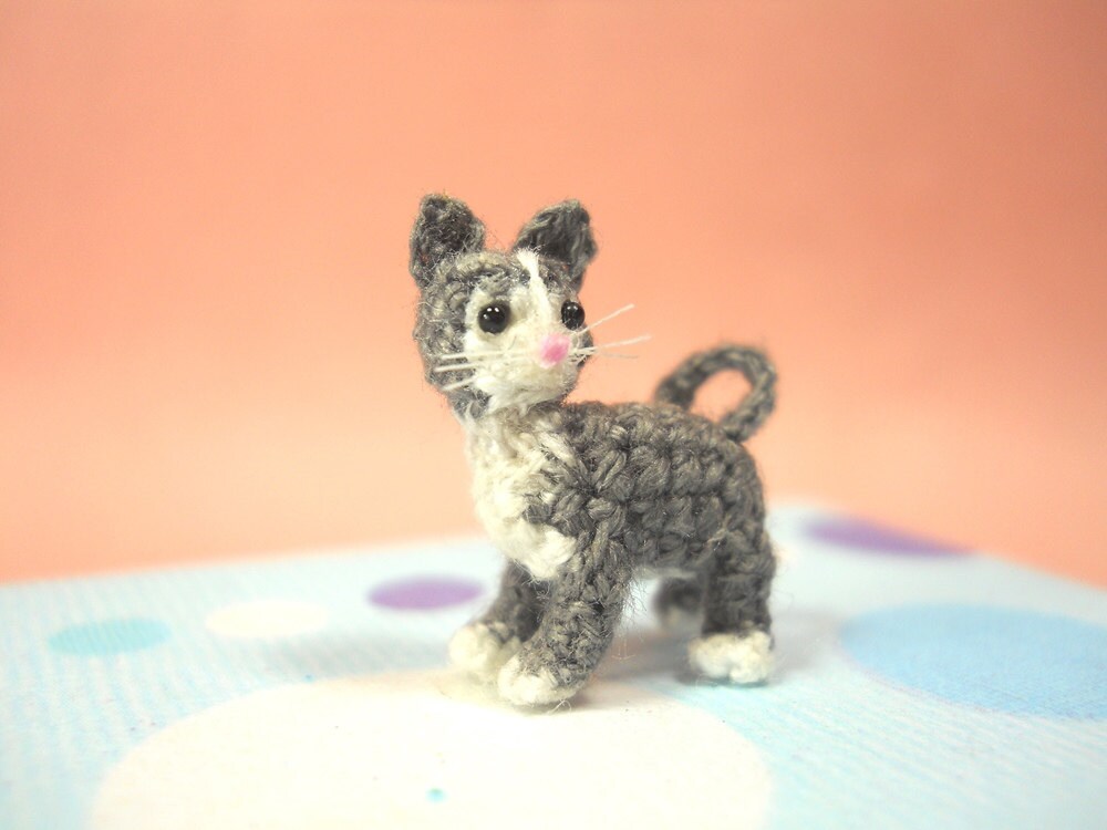 Miniature Tuxedo Cat Kitten - Micro Amigurumi Kitty Cat Stuffed Animal - Made to Order