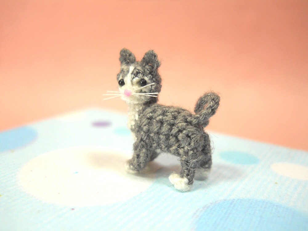 Miniature Tuxedo Cat Kitten - Micro Amigurumi Kitty Cat Stuffed Animal - Made to Order