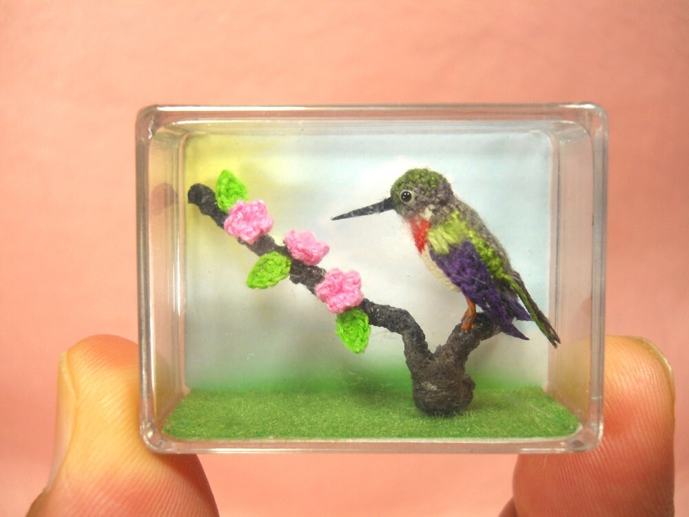 Ruby Throated Hummingbird - Micro Amigurumi Miniature Crochet Bird Stuffed Animal - Made To Order