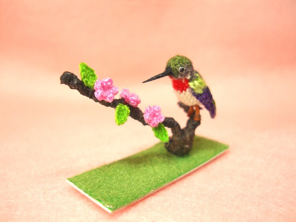 Ruby Throated Hummingbird - Micro Amigurumi Miniature Crochet Bird Stuffed Animal - Made To Order
