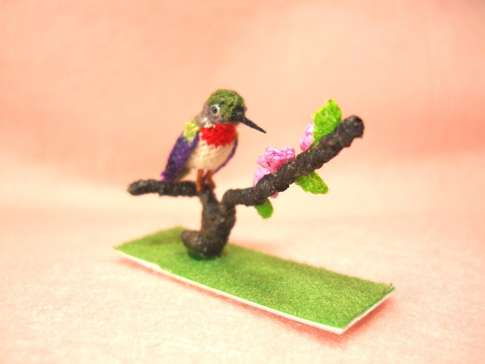 Ruby Throated Hummingbird - Micro Amigurumi Miniature Crochet Bird Stuffed Animal - Made To Order