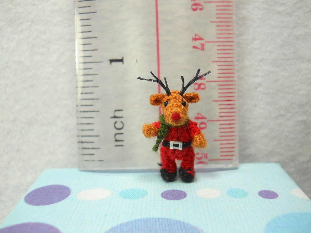 Miniature Rudolf Reindeer - Tiny Amigurumi Crochet Mini Doll Stuffed Animal - Made To Order