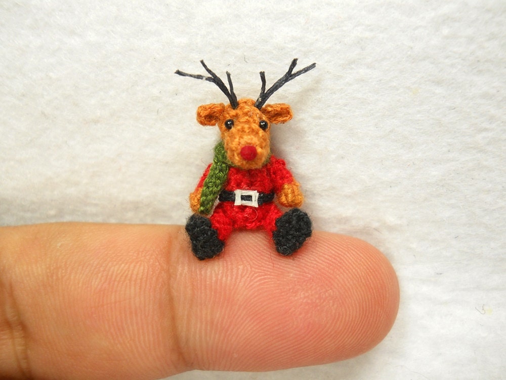 Miniature Rudolf Reindeer - Tiny Amigurumi Crochet Mini Doll Stuffed Animal - Made To Order