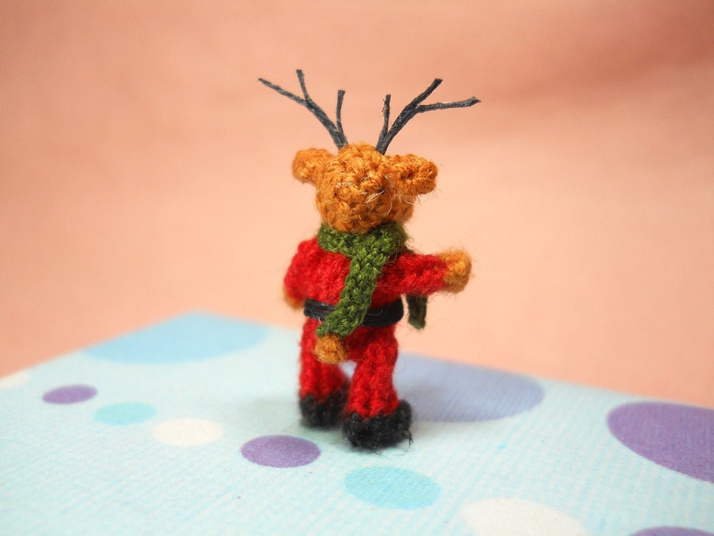 Miniature Rudolf Reindeer - Tiny Amigurumi Crochet Mini Doll Stuffed Animal - Made To Order