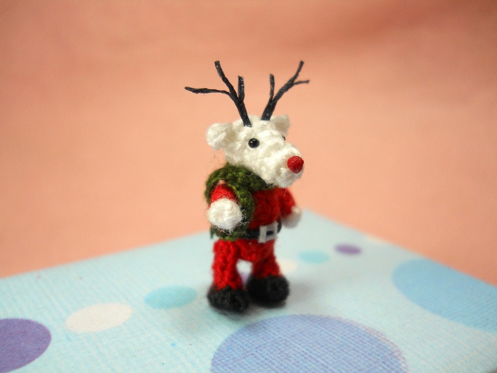 Miniature Reindeer - Tiny Amigurumi Crochet Mini Doll Stuffed Animal - Made To Order