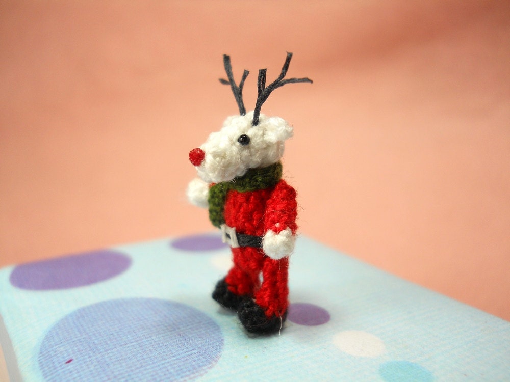 Miniature Reindeer - Tiny Amigurumi Crochet Mini Doll Stuffed Animal - Made To Order