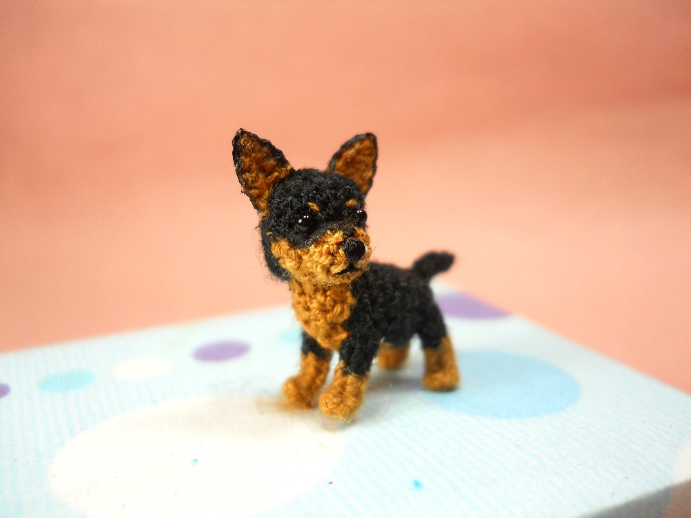 Black Tan Chihuahua Dog - Amigurumi Crochet Tiny Dog Stuff Animal - Made to Order