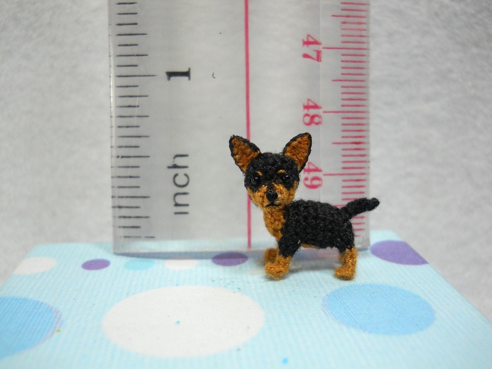 Black Tan Chihuahua Dog - Amigurumi Crochet Tiny Dog Stuff Animal - Made to Order