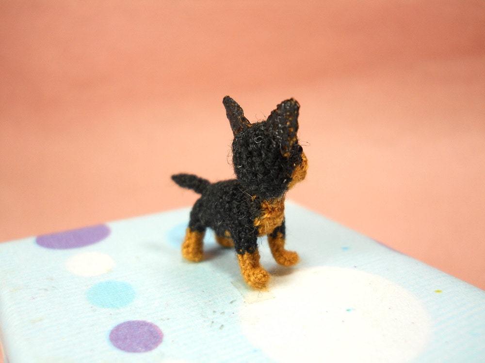 Black Tan Chihuahua Dog - Amigurumi Crochet Tiny Dog Stuff Animal - Made to Order