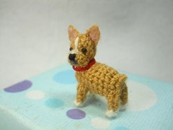 Mini Fawn French Bulldog - Micro amigurumi Tiny Crocheted Dog - Made To Order