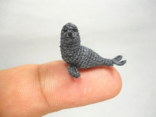 Mini Grey Seal - Miniature Crochet Pinniped Stuffed Animal - Made to Order