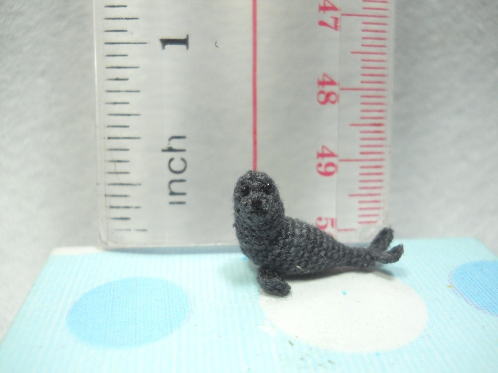 Mini Grey Seal - Miniature Crochet Pinniped Stuffed Animal - Made to Order
