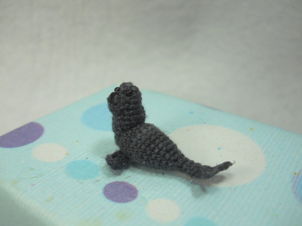 Mini Grey Seal - Miniature Crochet Pinniped Stuffed Animal - Made to Order