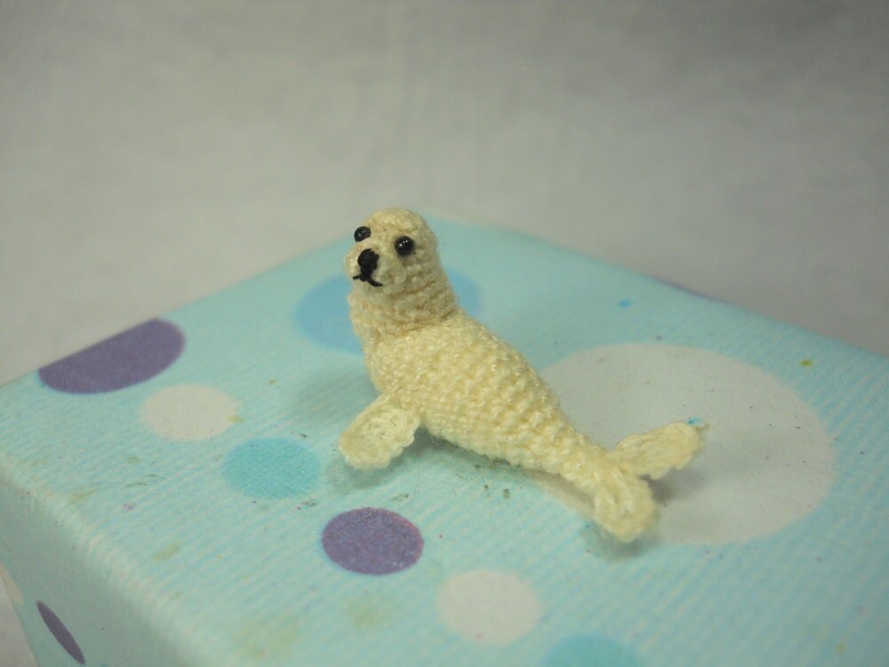 White Seal - Miniature Crochet Pinniped Stuffed Animal - Made to Order