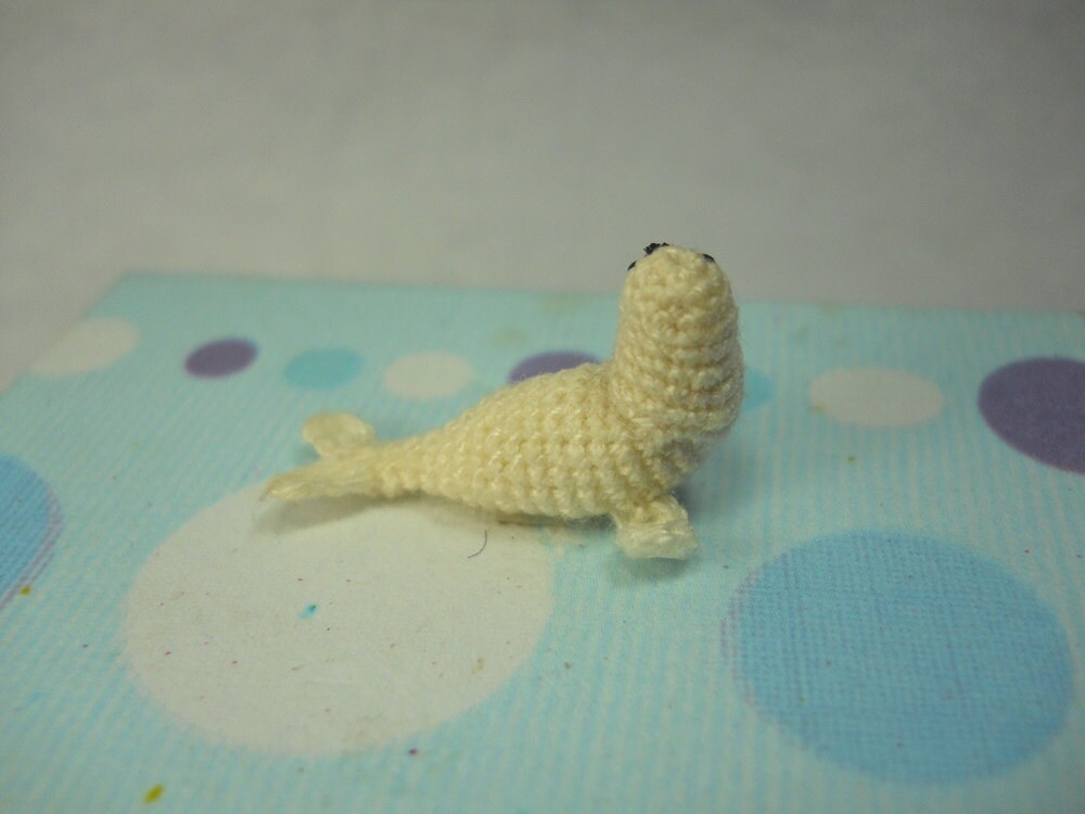 White Seal - Miniature Crochet Pinniped Stuffed Animal - Made to Order